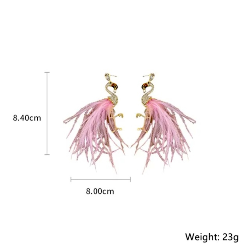 Pink Flamingo Rhinestone Dangle Earrings Fashion Jewelry Accessories - Picture 4 of 4